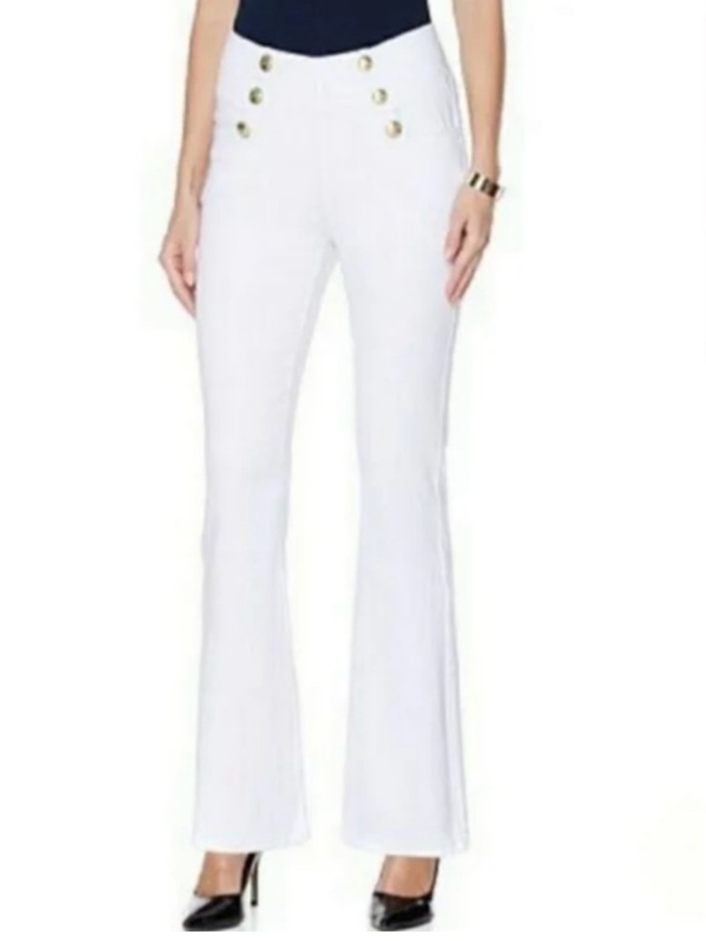 DG2 White Stretch Sailor Pullon High Rise Bootcut Flare Jean Pants ST